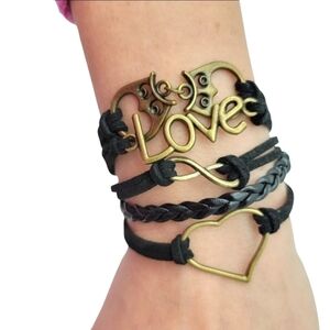 3/$20 Infinity Stack Bracelet Love Owl Pendant Black Womens Fashion Jewelry Boho